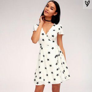 Star Struck Love White Star Print Wrap Dress